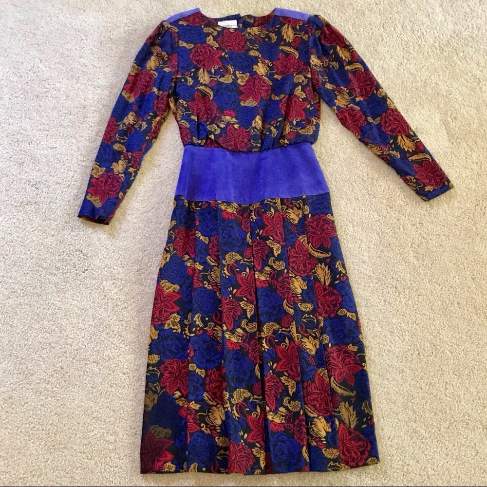 Floral and Suede Dress ~ Vintage